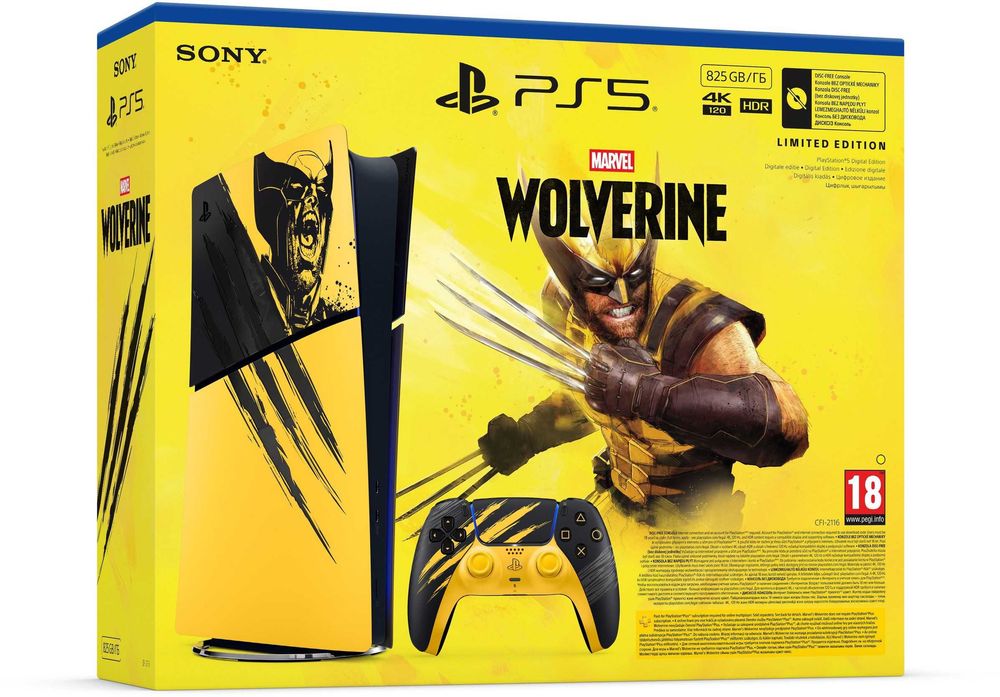Конзола PlayStation 5 (Slim) - Digital Edition - Marvel’s Wolverine Battle Yellow Limited Edition Bundle 24m гаранция