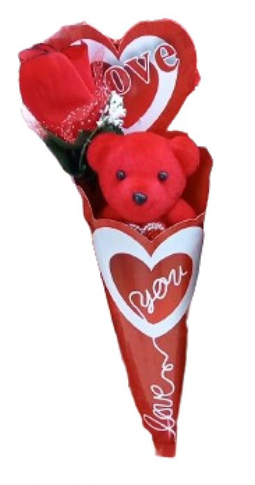 Букет за Свети Валентин Плюшено мече и роза