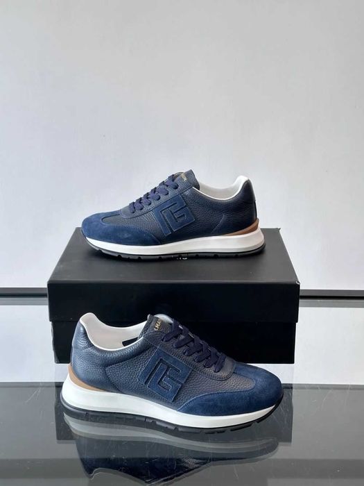 Balmain Monogram Runner Sneaker "Navy Blue Leather"