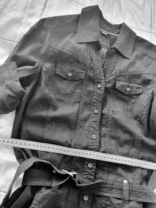 Cecil cămașă lungă damă S 55% in 45% bumbac neagră army cu cordon linen black shirt