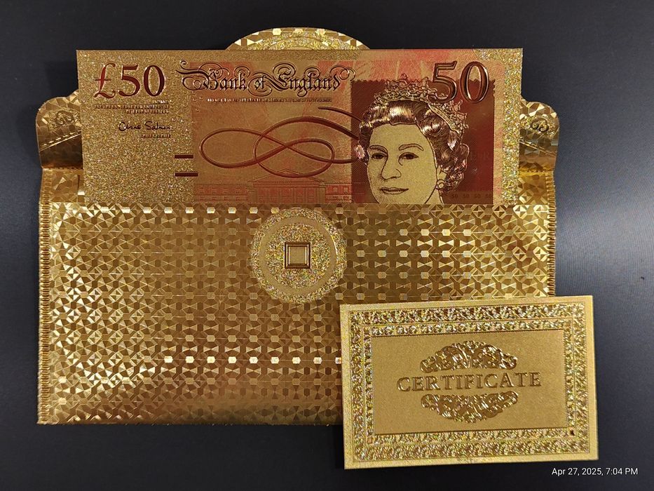 £50 банкнота с  24 К златно покритие, плик и сертификат