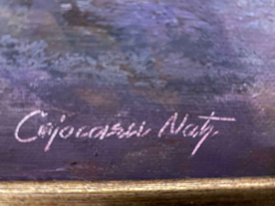 Tablou pictura ulei pe panza semnat : fata si copii