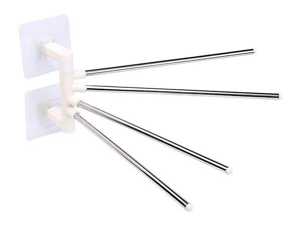 Suport prosoape,4 brate rotative, Montaj fara gaurire, Autoadeziv, Alb