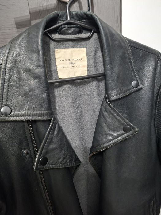 Geaca  biker din piele neagra Selected pentru barbati