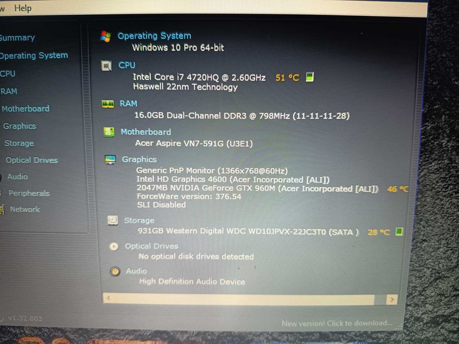 Laptop gaming Acer Nitro, Core i7, Nvidia GTX 960m 2gb ddr5, 16gb. 1TB