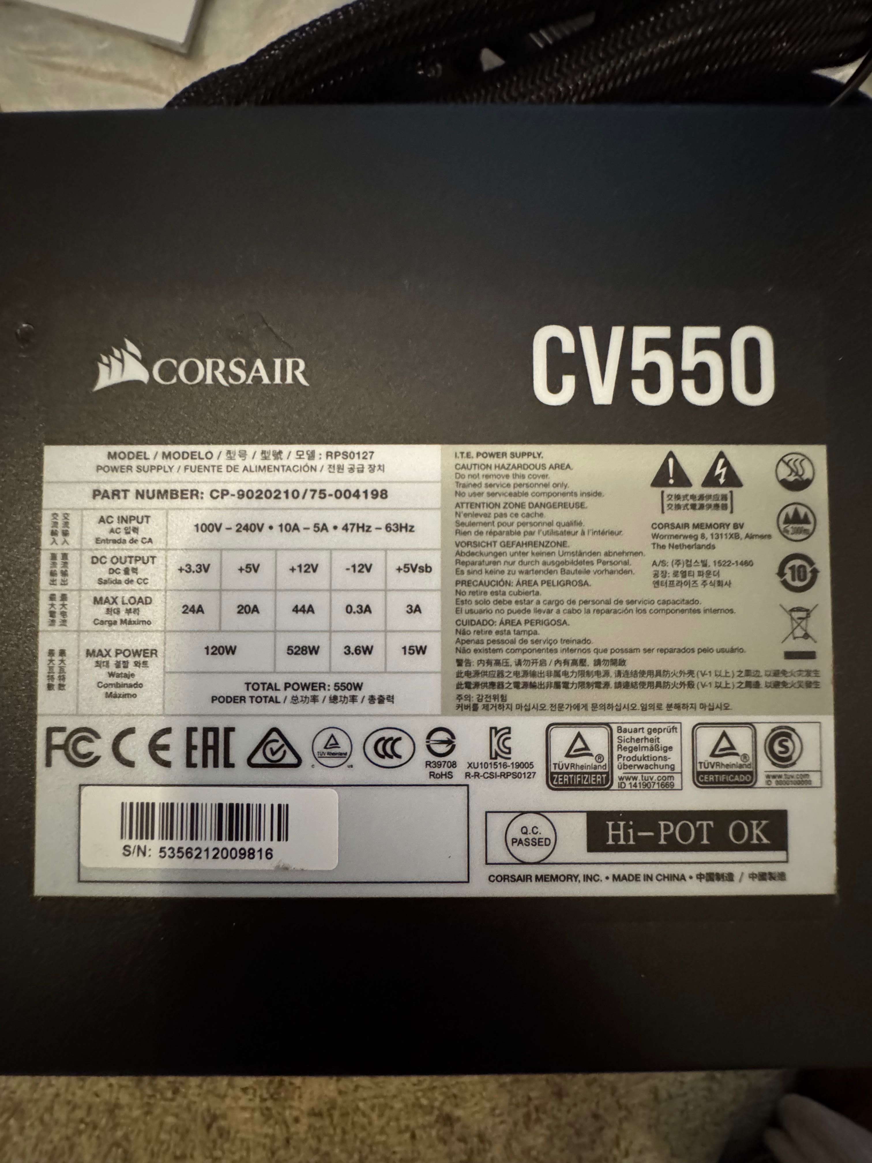 Corsair CV Series CV550 550 Watt 80 Plus Bronze Certified PSU Bucuresti ...