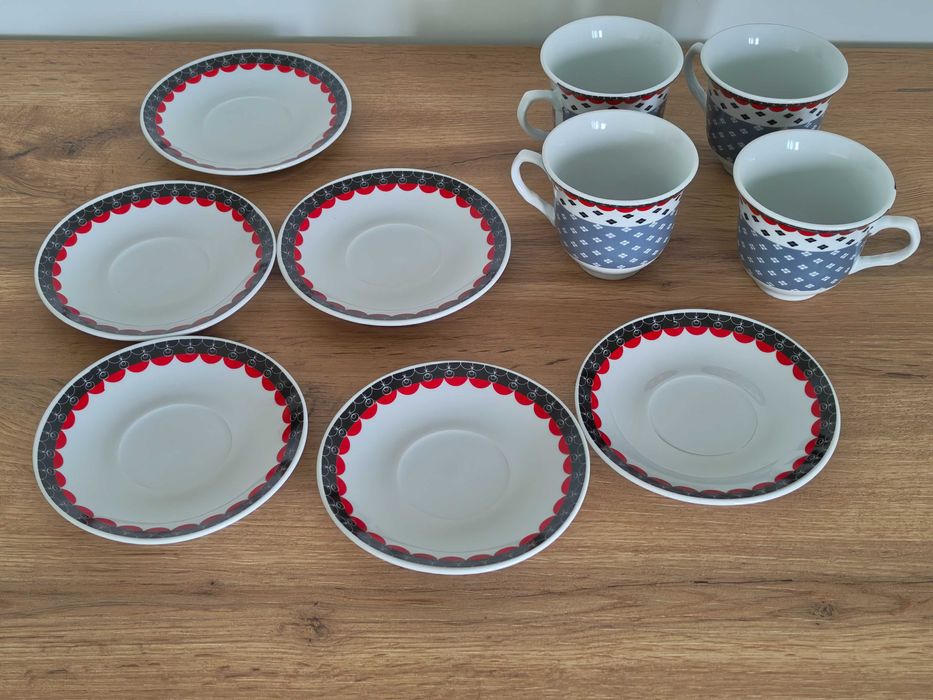 Set 4x ceașcă cafea/ceai cu 6x farfurioară cu motiv tradițional