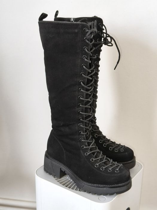 Cizme damă negre cu șiret, până la genunchi – mărime 36