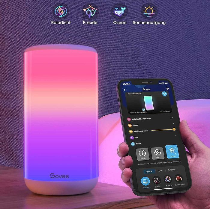 Lampa LED inteligenta Govee Aura Smart H6052 RGBWW, Wi-Fi, sincronizare muzica, lumina alba si colorata, 350 lm, compatibi Alexa/Google Assistant,1280