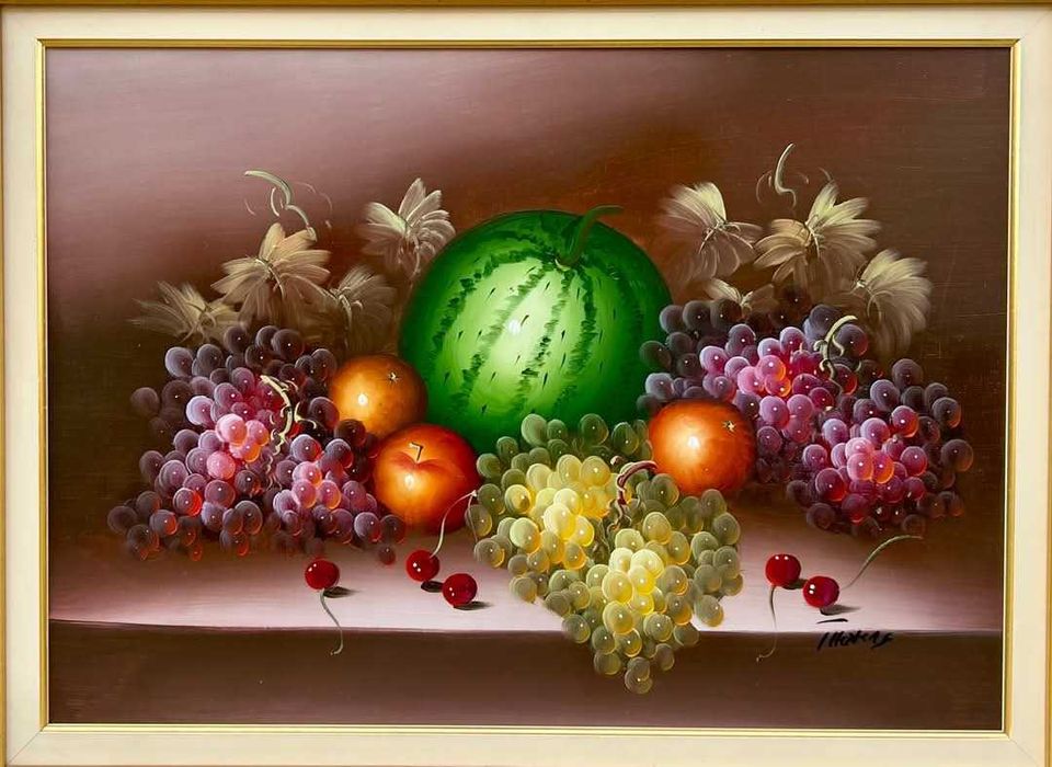 Tablou Natura Statică cu Fructe pictura ulei pe pânză, înrămat 70x90cm