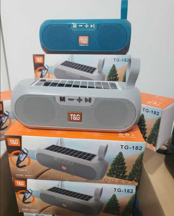 Boxa portabila - TG 182, Bluetooth 5.0, Panou Solar IPX6 Radio FM Bass Puternic, Stick Usb Jack 3,5 Baterie 1200 Mah