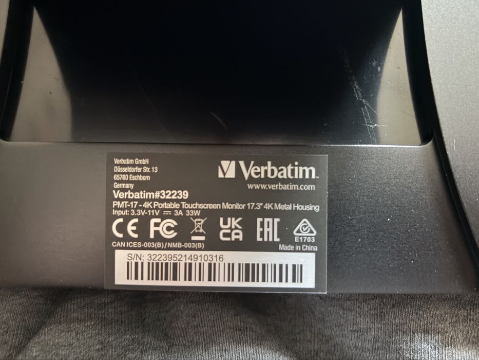 Monitor LED Verbatim PMT-17 LED 17.3" Touchscreen 60Hz 6ms HDMI USB