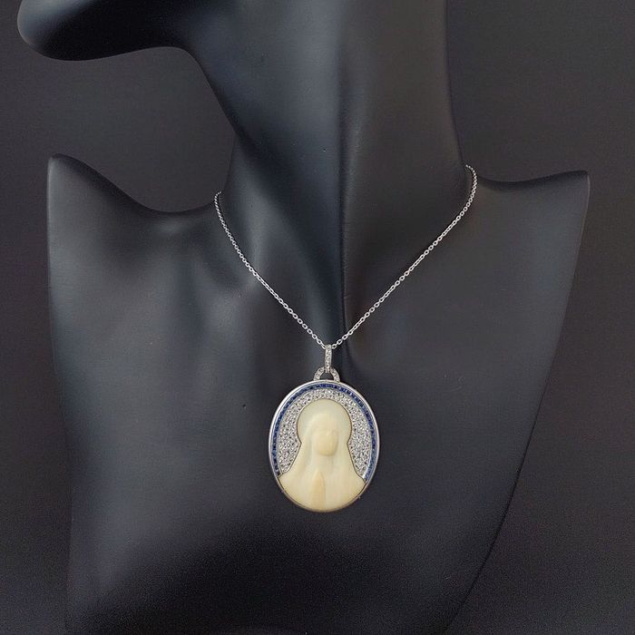 pandantiv antique cca 1900, platina, fildes, diamante, certif.