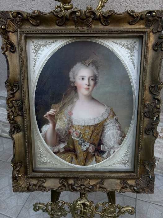 Rafinat tablou-reproducere pe canvas-portret Madame Sophie-rama lemn in stil rococo-Franta