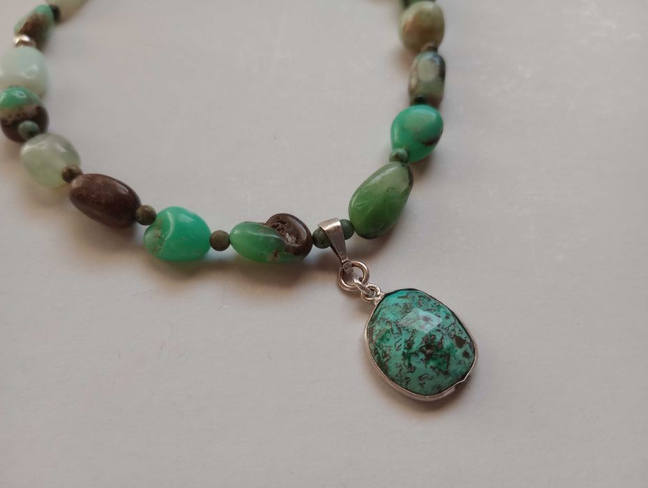 colier argint si pietre naturale crisopraz,pandantiv turcoaz