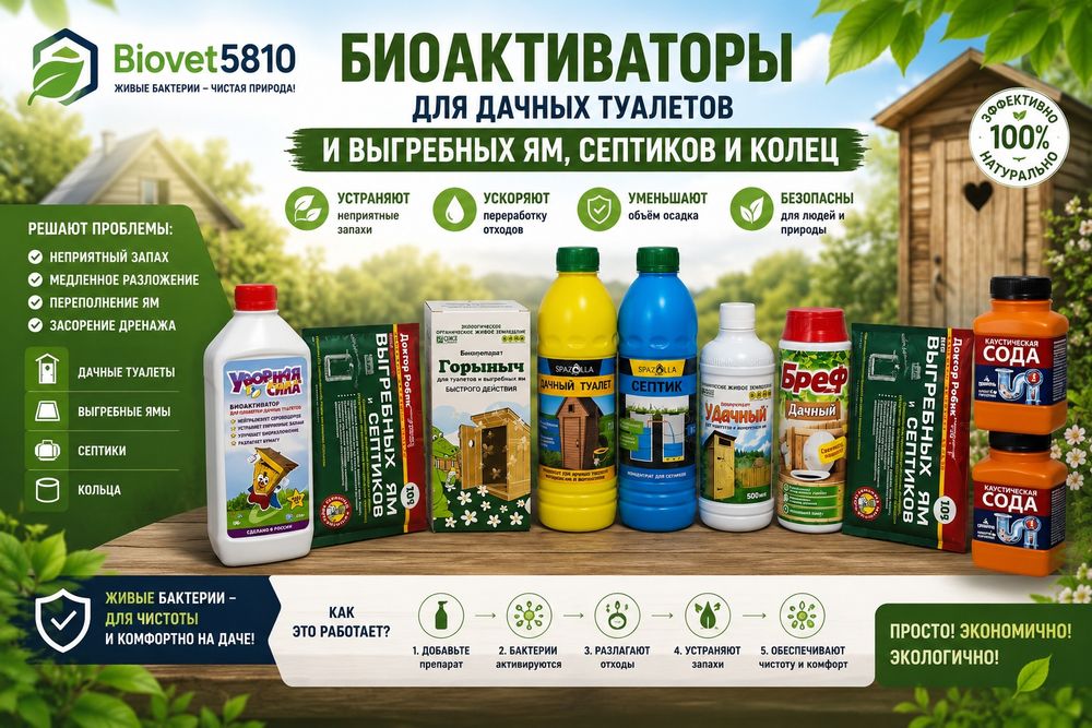 Биоактиваторы для дачных туалетов, выгребных ям, септиков и колец