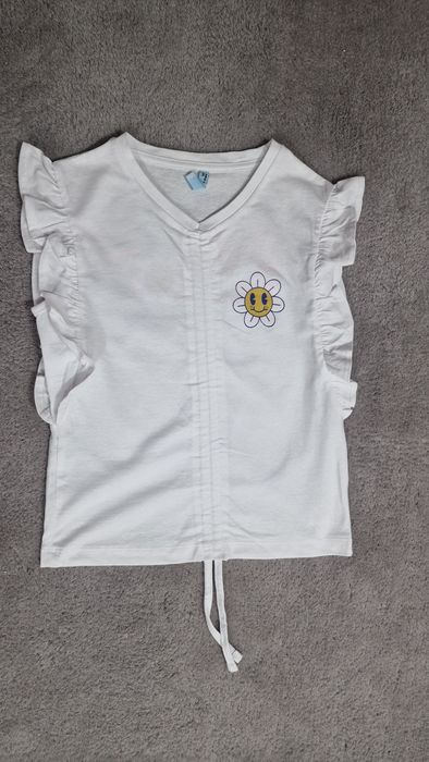 Tricou alb fete 7-8  ani – cu volănașe și șnur reglabil
