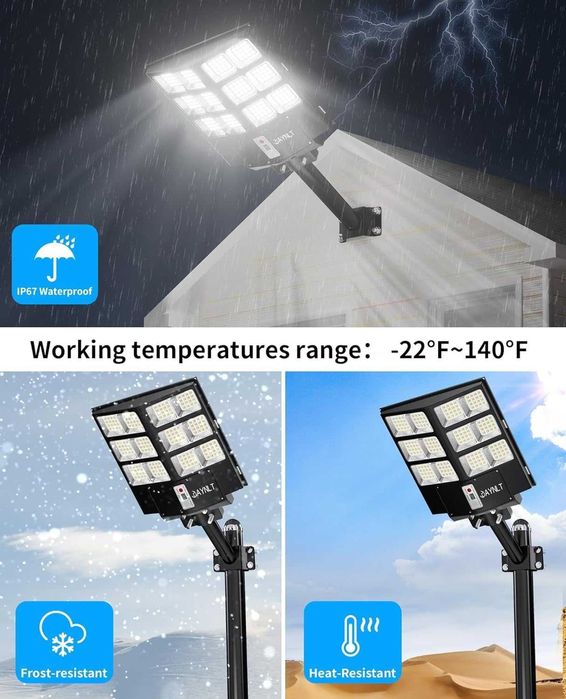 JAYNLT 800W Соларна улична лампа със сензор за движение, дистанционно