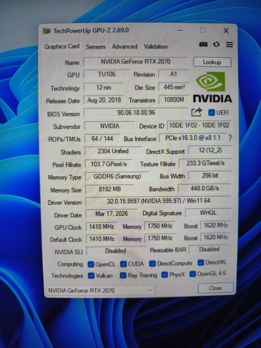 Palit RTX 2070 8 гиговая