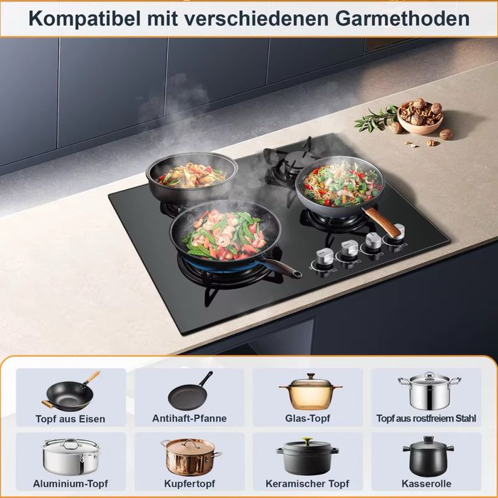 Газов котлон TopStrong – 4 горелки, 60 см, стъклена плоча