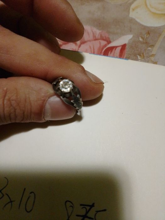 Сребърен пръстен 3х10-камък 875 проба, медальон сърце