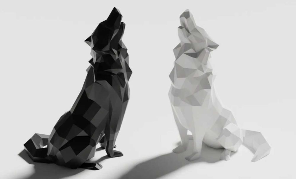 Figurina Lup Low Poly decor modern imprimat 3D (suport inel)