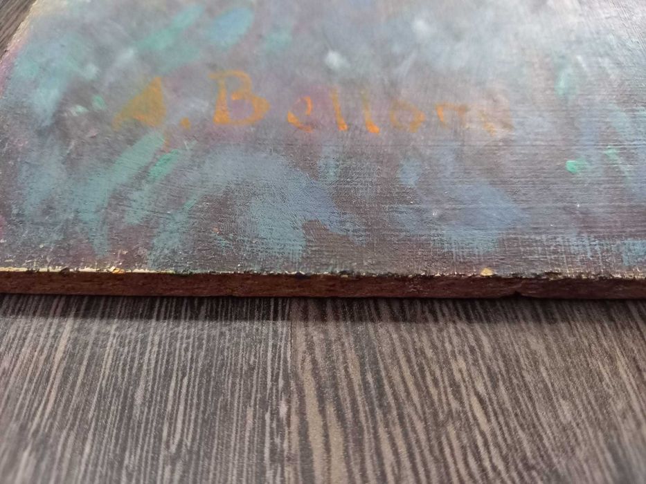 A. Bellomi – „Cai urcând un deal” – ulei pe placaj, 35 × 50 cm