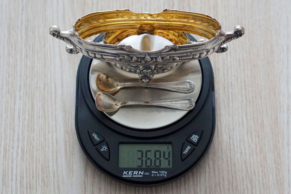 Set doua solnite cu lingurite din argint 800