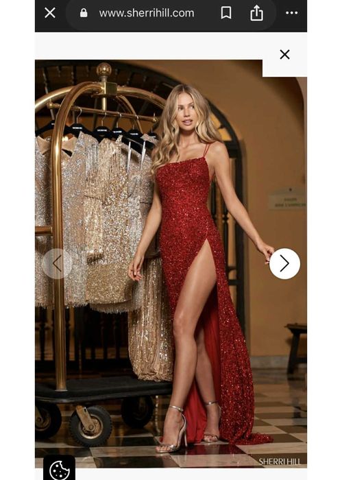 Дизайнерска Червена бална рокля с пайети xs/s