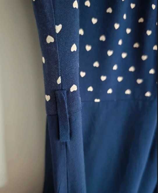 Women’s Mango Blue & Tan Heart Print Zippered Casual Midi Dres