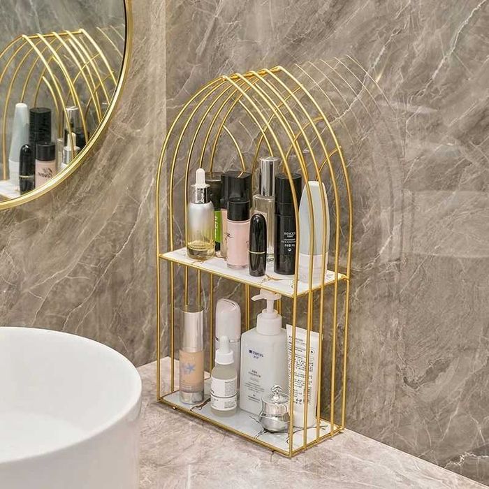Полка - органайзер для ванной черное золото универсальный