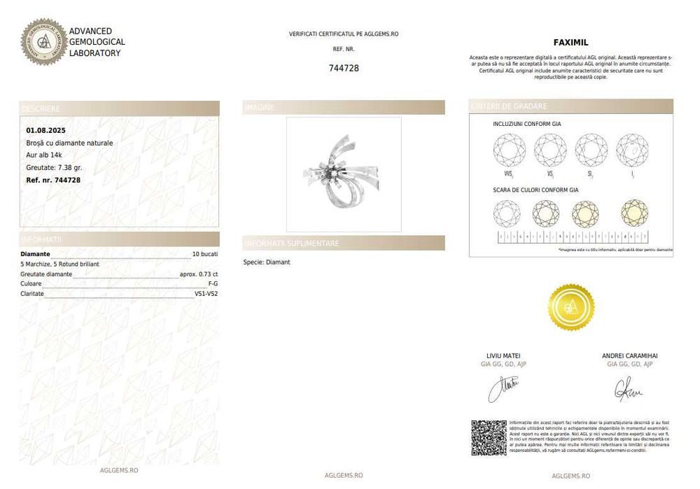 Broșă din aur alb, decorată cu diamante