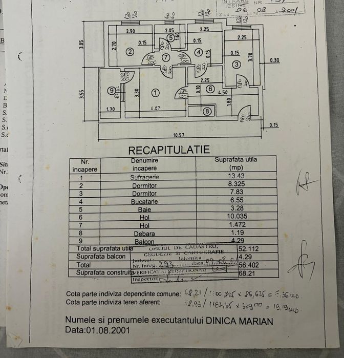 De vânzare apartament 3 camere Urziceni-jud Ialomița  68.000€