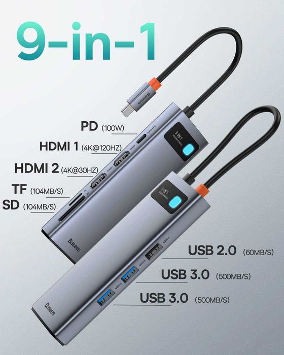USB-C Док-станция Baseus  9 in 1 USB C Hub with 2 HDMI