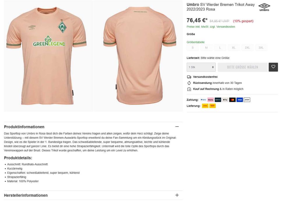 SV Werder Bremen Away 2022/2023 Rosa  S размер