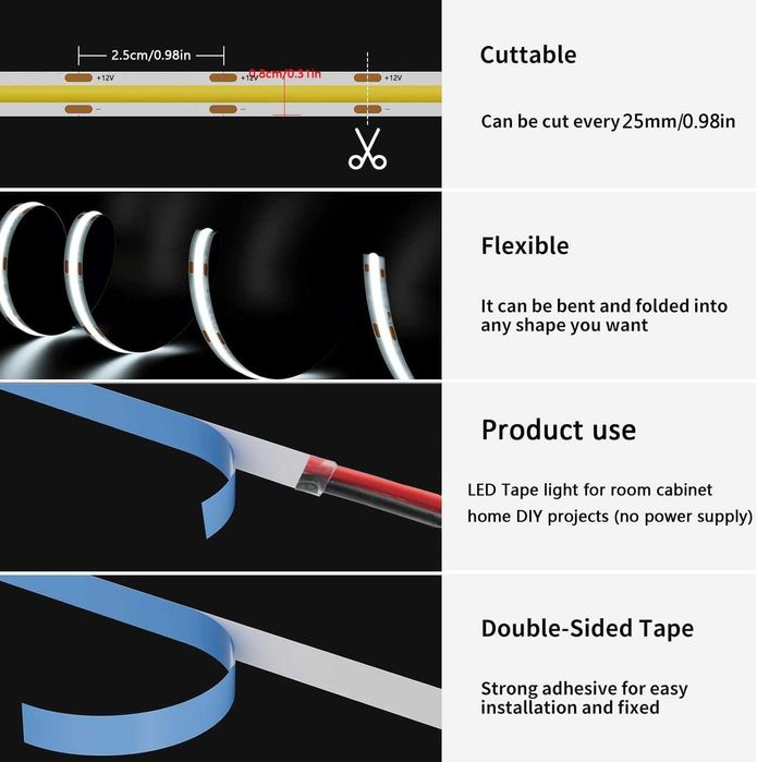 COB LED Strip  Лента 12V 4500K
