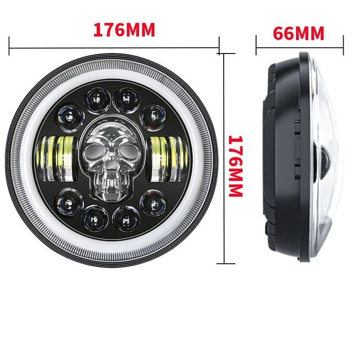 Faruri LED 7 inch 18cm 120W 18000LM Skull Cap Schelet RGB DRL Semnalizare Galbena Offroad Moto