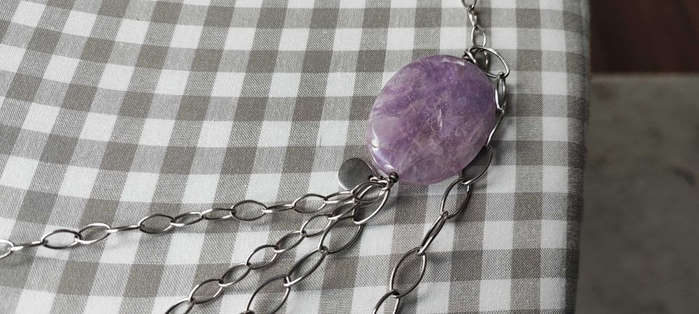 Сребърно родирано колие с естествен камък 55.76 грама / проба 925