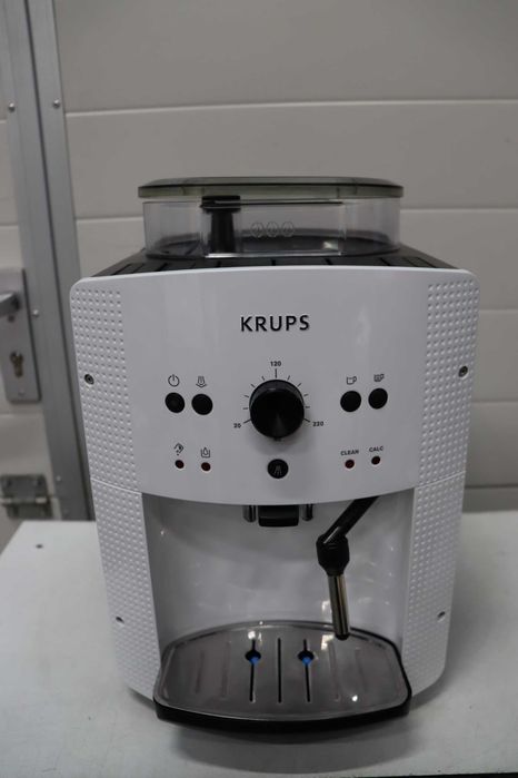 KRUPS Essential White машина за кафе на зърна, кафемашина, мелачка за зърна, машина за еспресо, 2 чаши, автоматично почистване, дюза за пара, капучино