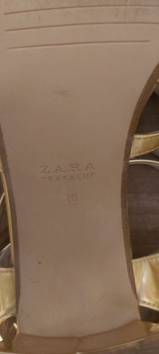 Sandale Piele Zara, aurii, toc 7 cm