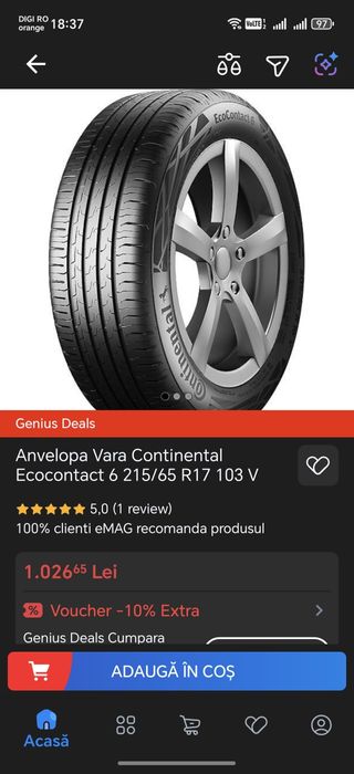 Anvelope Continental Ecocontact 6 215/65 R17 vară noi. Duster, Bigster