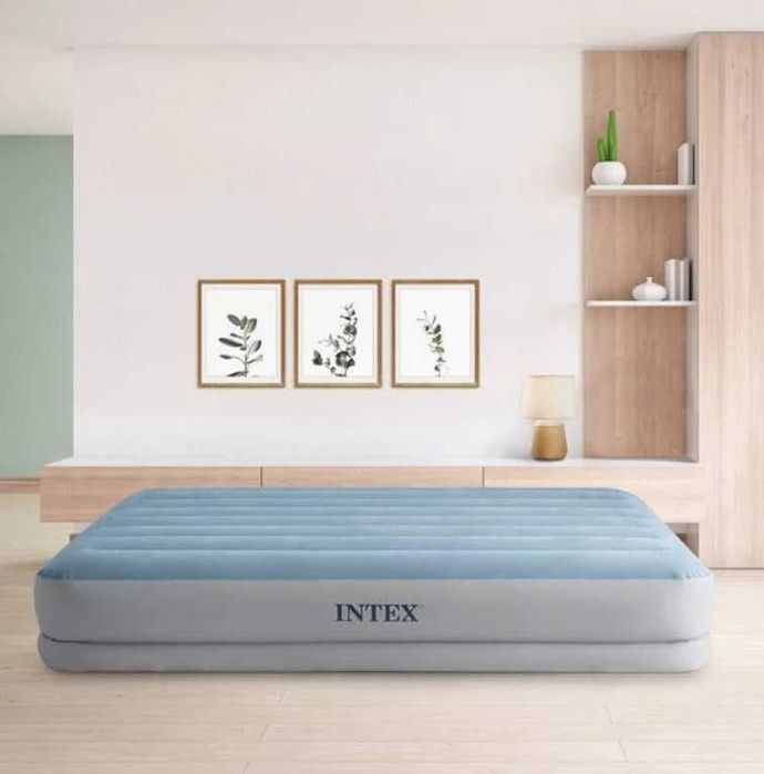Saltea Pat Gonflabila Intex 2 Persoane Cort Oaspeti Pompa 203x152x36cm