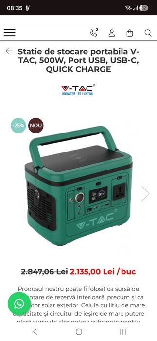 Statie de stocare portabila V-TAC 500W