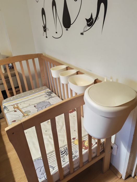 Pătuț lemn natur bebe/copii & saltea cocos