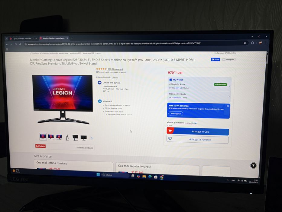 Monitor Gaming Legion R25F-30 280 hz oc 0.5 ms Pivot Garantie 1 an
