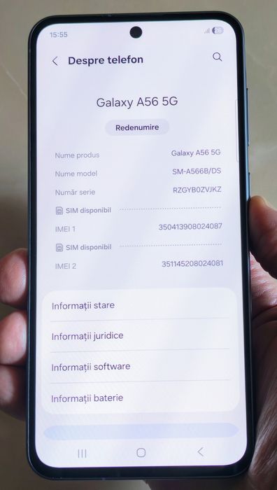 SAMSUNG A56 5G Awesome Graphite Duos 8/256 GB ca nou, fullbox + cadou!