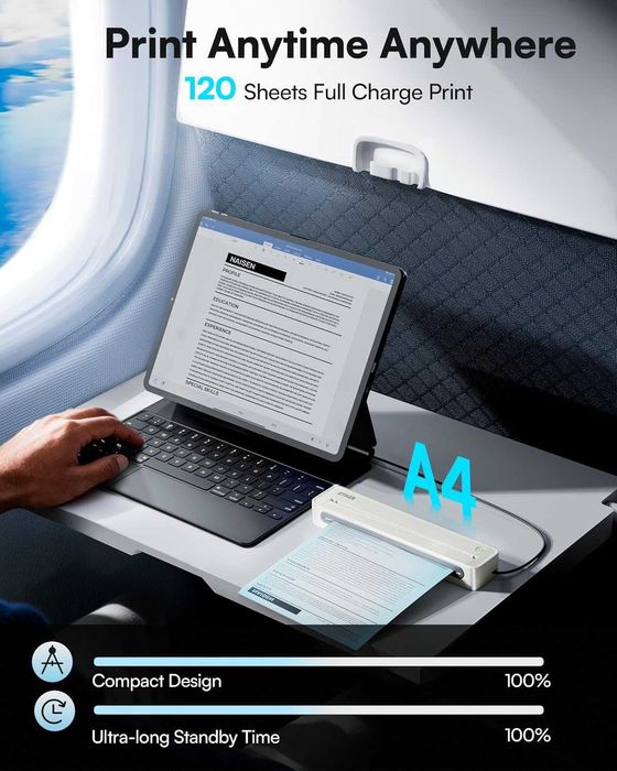 Преносим безжичен принтер D90E, Bluetooth и USB, поддържа термохартия