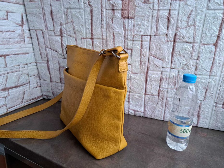 дамска чанта,малка жълта чанта,торба-естествена кожа