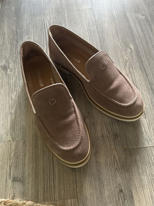 Дамски мокасини велур бежови №39, носени 2 пъти