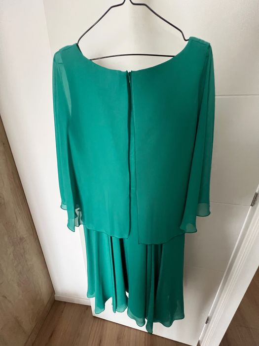 Rochie voal verde turcoaz cu detalii aurii